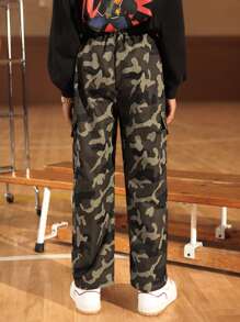 SHEIN 男孩迷彩印花翻蓋口袋工裝褲