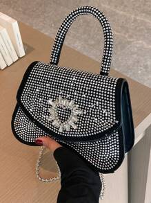 Rhinestone Decor Flap Chain Novelty Bag - Black - View 3