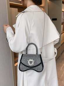 Rhinestone Decor Flap Chain Novelty Bag - Black - View 5