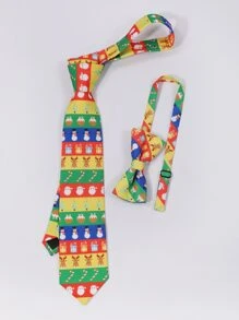 Men Christmas Elk Pattern Tie & Bow Tie - Multicolor - View 1