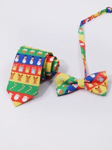 Men Christmas Elk Pattern Tie & Bow Tie - Multicolor - View 2