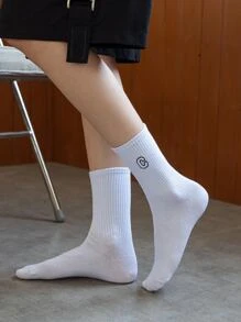 2 pares Calcetines de tripulación con bordado de letra - Blanco y Negro - Ver 5