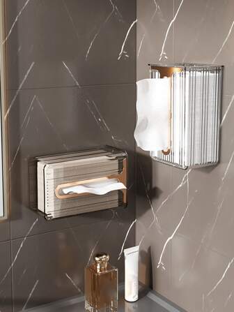 1pc Clear Wall Mounted Tissue Box, Toilet Paper Holder For Bathroom