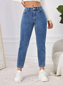 Medium Washed Mom Fit Jeans - Medium Wash - View 1