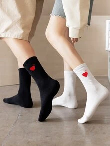 2 pares Calcetines de tripulación con patrón de corazón - Blanco y Negro - Ver 4