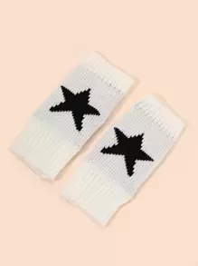 1 par de guantes sin dedos con estampado de estrellas, tela cálida y cómoda - Blanco - Ver 2