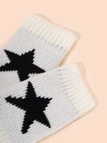 1 par de guantes sin dedos con estampado de estrellas, tela cálida y cómoda - Blanco - Ver 3