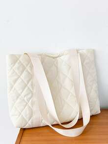Quilted Shoulder Tote Bag - White - View 2