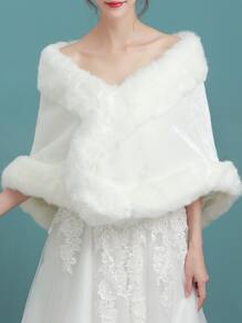 1件新娘披肩，白色保暖加厚仿毛皮斗篷，适用于婚礼仪式，浪漫百搭毛皮披肩