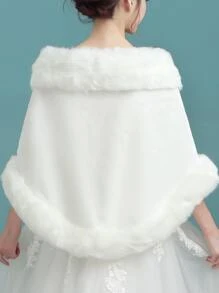 1件新娘披肩，白色保暖加厚仿毛皮斗篷，适用于婚礼仪式，浪漫百搭毛皮披肩