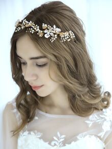 3入組人造珍珠裝飾新娘頭飾 - 金色 - 查看 2