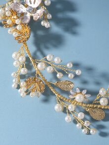 3入組人造珍珠裝飾新娘頭飾 - 金色 - 查看 6