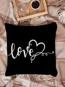1入組愛心和字母圖案靠墊套不附帶墊芯 - 黑與白 - 查看 3