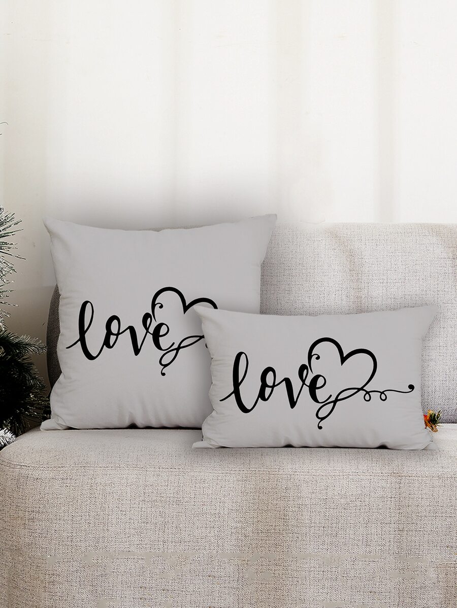1pc Heart & Letter Graphic Cushion Cover Without Filler - Multicolor - View 1