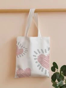 可翻转心形图案购物袋书包，大容量，经典休闲，可折叠，便携，适合少女女大学生，非常适合返校、购物、初中、高中、大学，时尚心形钱包，与情人节连衣裙完美搭配 - 彩色 - 查看 1