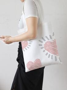 可翻转心形图案购物袋书包，大容量，经典休闲，可折叠，便携，适合少女女大学生，非常适合返校、购物、初中、高中、大学，时尚心形钱包，与情人节连衣裙完美搭配 - 彩色 - 查看 2