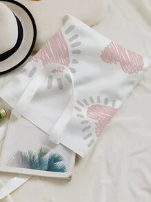 可翻转心形图案购物袋书包，大容量，经典休闲，可折叠，便携，适合少女女大学生，非常适合返校、购物、初中、高中、大学，时尚心形钱包，与情人节连衣裙完美搭配 - 彩色 - 查看 3