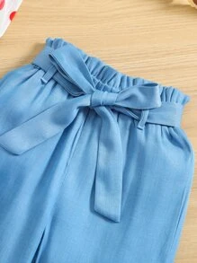 SHEIN Bộ thời trang bé gái Xù Chấm bi Dễ thương - Xanh và trắng - Xem 3