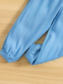 SHEIN Bộ thời trang bé gái Xù Chấm bi Dễ thương - Xanh và trắng - Xem 7