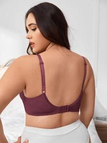 Plus Floral Jacquard Bow Front Push Up Bra - Mauve Purple - View 2