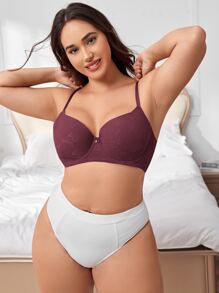 Plus Floral Jacquard Bow Front Push Up Bra - Mauve Purple - View 3