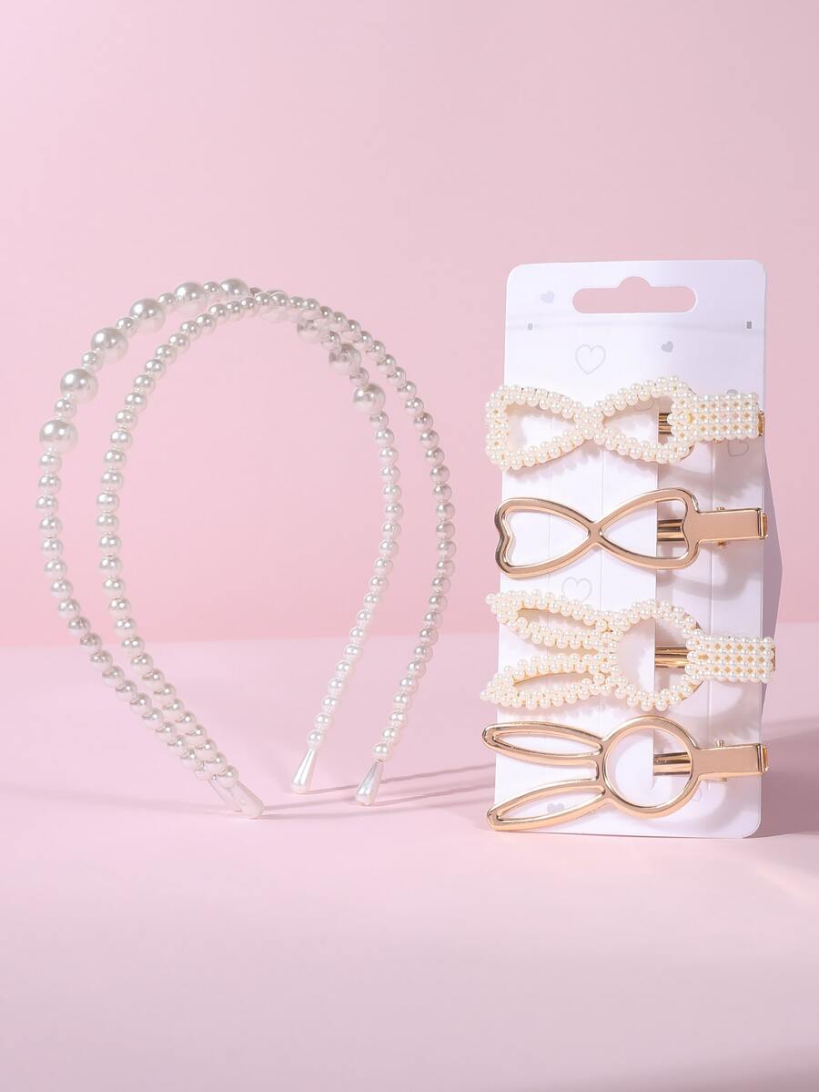 Niñas 6 piezas Set accesorio de pelo con perla artificial con diseño de conejo - Multicolor - Ver 1