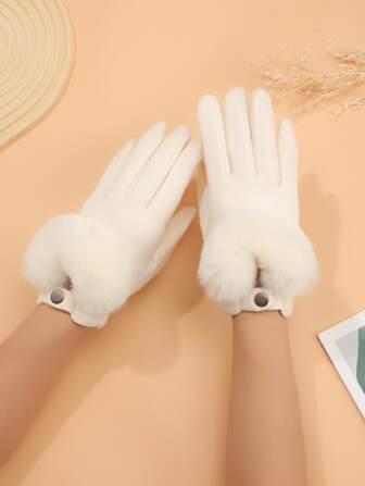 1 Pair Women's Faux Rabbit Fur Warm Gloves, Suitable For Driving, Cycling, Daily Outdoor Casual Wear In Autumn And Winter Seasons