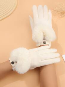 1 双女式仿兔毛保暖手套，适合秋冬季驾驶、骑自行车、日常户外休闲穿着 - 白色 - 查看 3