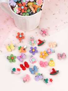 30 件/套女孩可爱随机颜色树脂发夹 - 彩色 - 查看 3