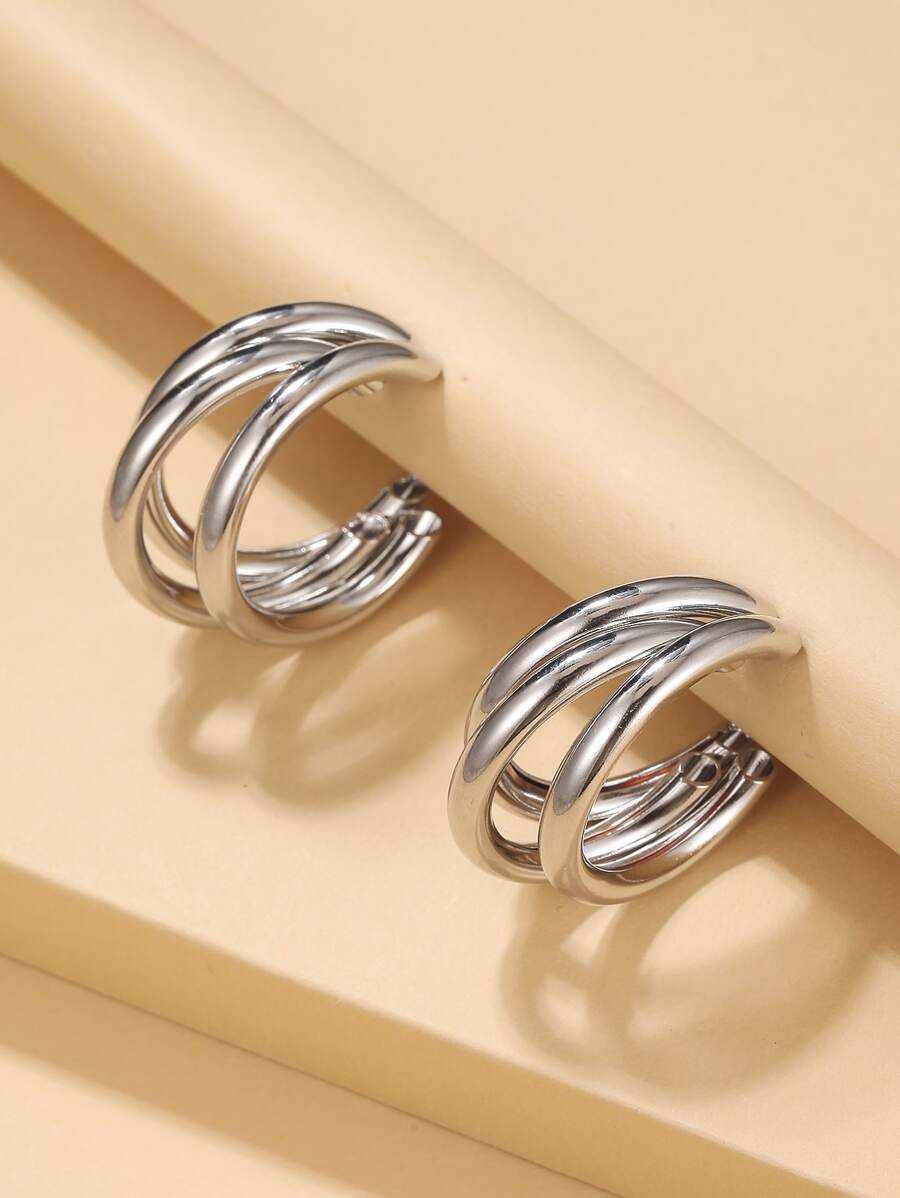 Layered Cuff Hoop Earrings - Silver - View 1