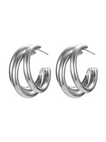 Layered Cuff Hoop Earrings - Silver - View 4