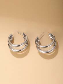 Layered Cuff Hoop Earrings - Silver - View 5