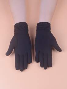 Lace Trim Gloves - Black - View 2