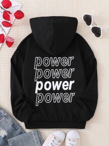 Girls Letter Graphic Hooded Sweatshirt - Black - View 1
