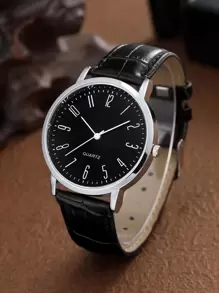 ECONOMICXI 1 pieza Reloj de cuarzo con puntero redondo para hombres y 4 piezas Pulsera como regalo para estudiantes que regresan a la escuela - Café integral - Ver 2