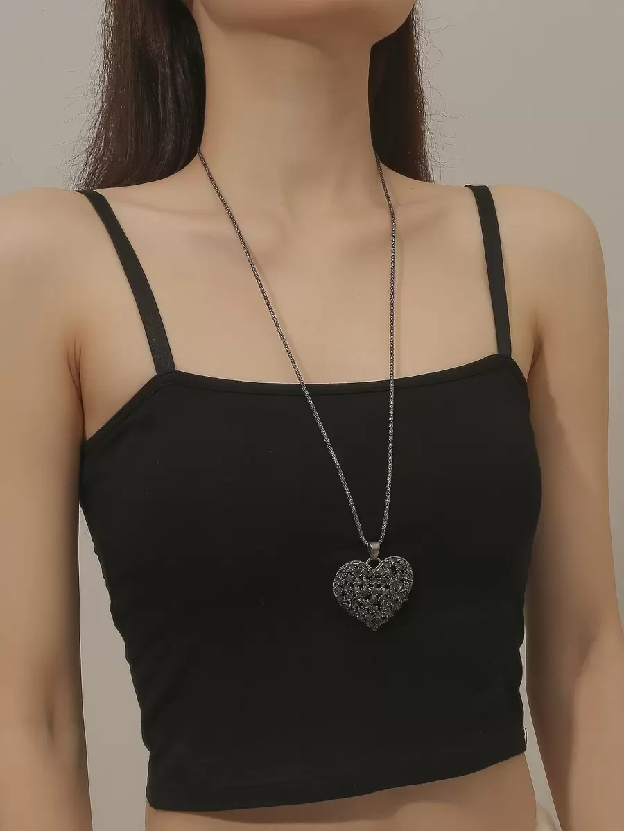 Hollow Out Heart Charm Necklace Valentines,Mom,Mother,Mother's Day,Gift - Gun Black - View 1
