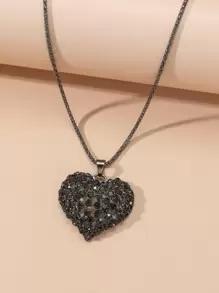 Hollow Out Heart Charm Necklace Valentines,Mom,Mother,Mother's Day,Gift - Gun Black - View 2