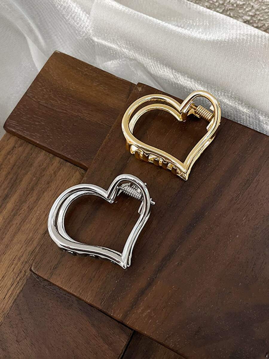 2 piezas Garra de pelo con diseño de corazón - Multicolor - Ver 1