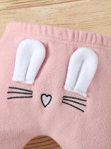 嬰兒女孩卡通刺繡3d耳朵設計睡t恤和睡腳褲 - 彩色 - 查看 6