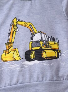 SHEIN Toddler Boys Excavator Print Pullover & Joggers - Multicolor - View 3
