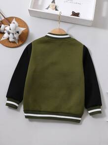 SHEIN 男孩 1件貼字補丁保暖校隊夾克 - 軍綠色 - View 2
