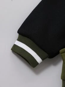 SHEIN 男孩 1件貼字補丁保暖校隊夾克 - 軍綠色 - View 5