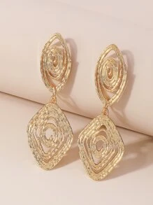 Hollow Out Geometric Drop Earrings - Yellow Gold - View 2
