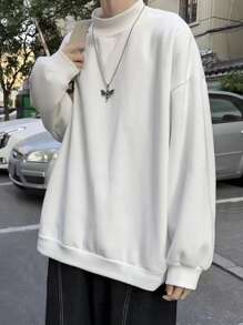 Manfinity Hypemode Loose Fit Men's Solid Color Mock Neck Drop Shoulder Sweatshirt Without Necklace - White - View 1