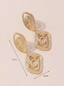 Hollow Out Geometric Drop Earrings - Yellow Gold - View 3