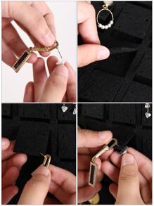 1 bolsa de almacenamiento de joyería colgante de poliéster portátil, estuche de almacenamiento de joyería multifuncional negro Simple - Negro - Ver 6