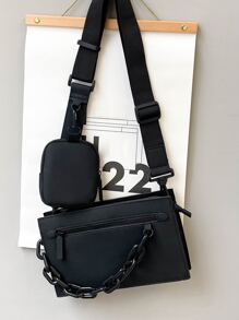 Women's Two Pieces Set Chain Strap Coin Pouch Shoulder BagWomen's Two Pieces Set Chain Strap Coin Pouch Shoulder Bag - Black - View 1