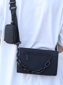 Women's Two Pieces Set Chain Strap Coin Pouch Shoulder BagWomen's Two Pieces Set Chain Strap Coin Pouch Shoulder Bag - Black - View 2