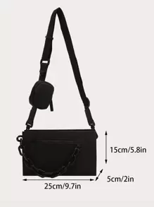 Women's Two Pieces Set Chain Strap Coin Pouch Shoulder BagWomen's Two Pieces Set Chain Strap Coin Pouch Shoulder Bag - Black - View 3
