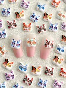 30 件混色日式卡通狐狸头面具美甲装饰 DIY 指甲饰 指甲宝石 美甲用品 指甲 - 彩色 - 查看 1